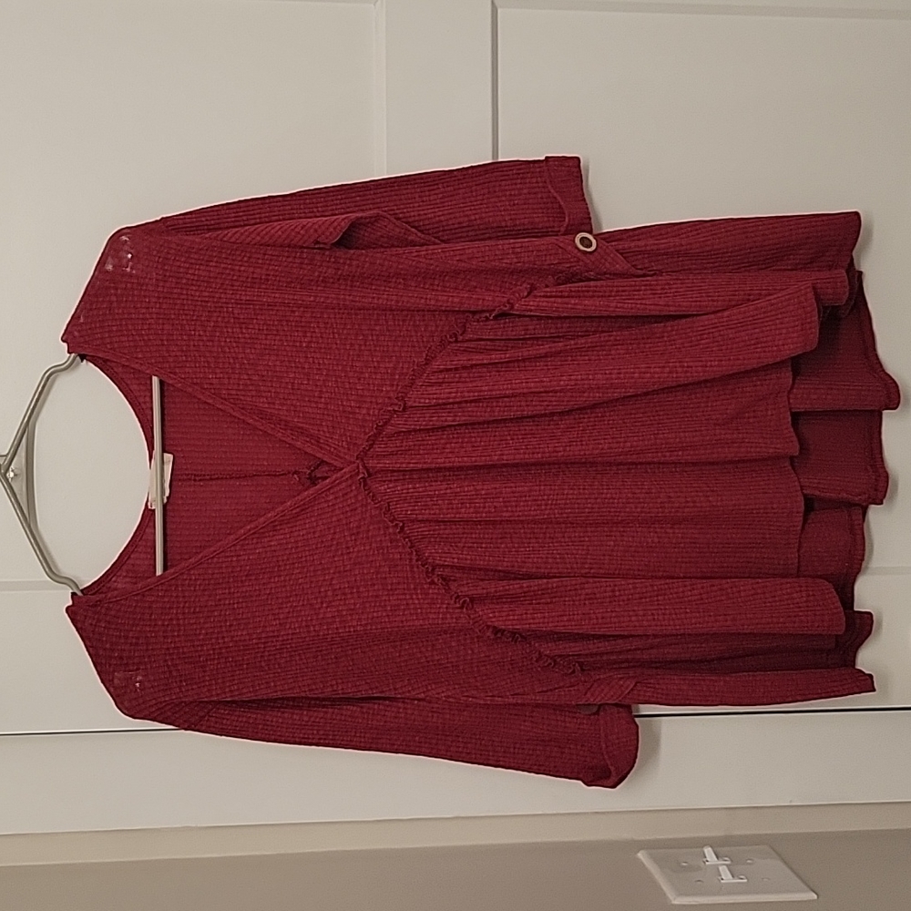 Altar'd State Red V Neck Blouse